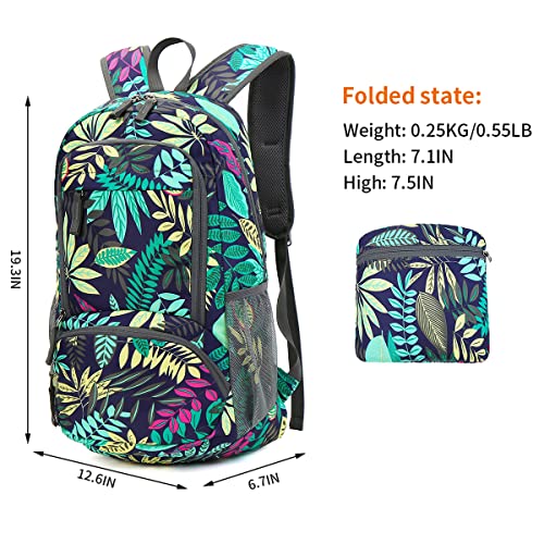 FENGDONG 35L Lightweight Foldable Waterproof Packable Travel Small Hiking Backpack Daypack for men women - color: A7-blue Leaf-upgrade