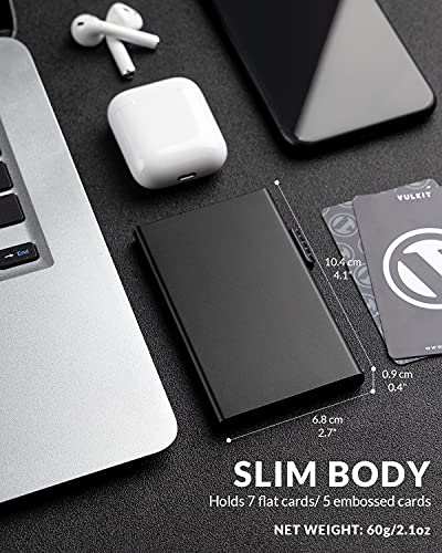 VULKIT 미니멀리스트 신용 카드 홀더 팝업 카드 RFID 보호 슬림 메탈 지갑, 매트 블랙., 원사이즈, 미니멀리스트 - color: 매트 블랙.