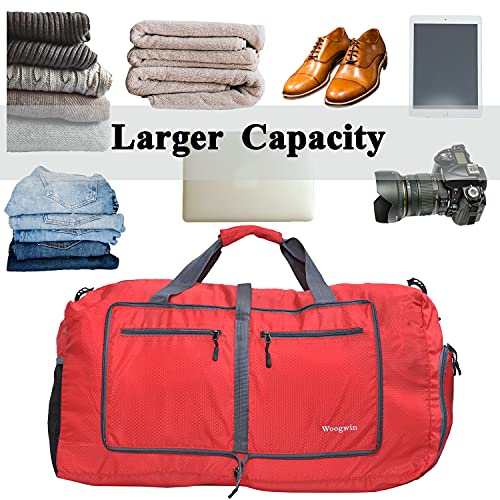 Woogwin Travel Duffel Bag Large Foldable Waterproof Overnight Bag for Beach Swim Bags Pool Sports Gym - color: 60L Red