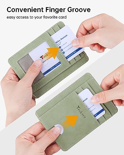 Teskyer Slim Minimalist Wallet for Men, RFID Front Pocket Card Holder - color: Y98 - Greyish Green