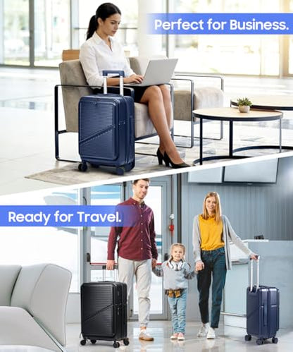 Hard Shell Luggage Set 4 Piece with Spinner Wheels, 20/24/28 Inch Suitcases with TSA Lock, 20in Carry On with Front Laptop Pocket & USB Port, Travel Suitcase Set with Cosmetic Case - color: Blue, size: 4-Piece Set (13/20/24/28)