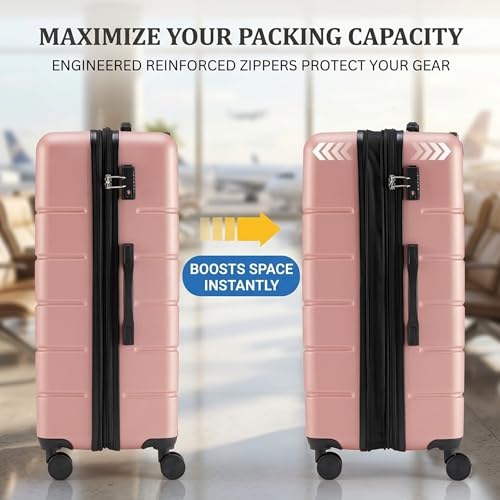 28 Inch Checked Luggage, Expandable, TSA Lock, Pink - color: Pink, size: 28 Inch