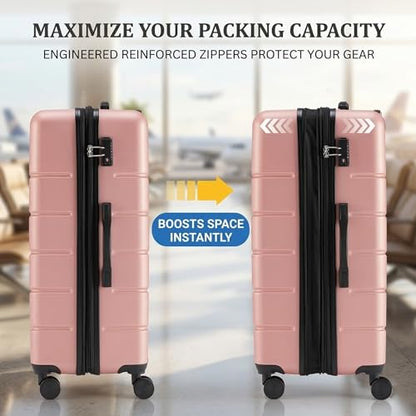 28 Inch Checked Luggage, Expandable, TSA Lock, Pink - color: Pink, size: 28 Inch