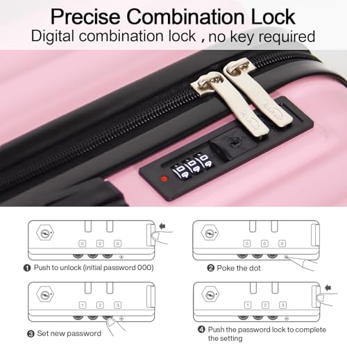 3-Piece Hardside Luggage Set ABS+PC Spinner Suitcase(Pink) - color: Pink, size: Large