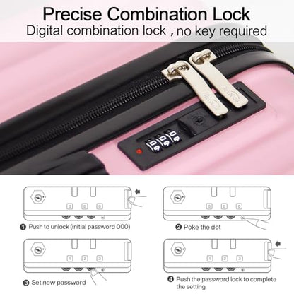 3-Piece Hardside Luggage Set ABS+PC Spinner Suitcase(Pink) - color: Pink, size: Large