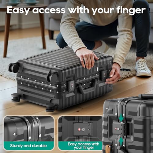 Joyway 20 Inch Carry on Luggage with Aluminium Frame and Front Pocket, PC Hardshell Suitcase with USB Port and Cup Holder, 21.5x14.2x9 Airline Approved, Luggage with Spinner Wheels and TSA Lock (Grey) - color: Grey, size: Zipperless Carry On