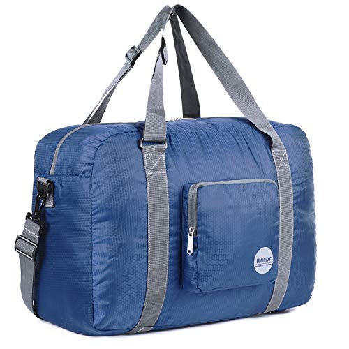 WANDF Foldable Personal Item Travel Bag, Carry on Duffle Bag - color: Navy Blue 40L