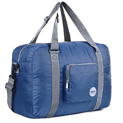 WANDF Foldable Personal Item Travel Bag, Carry on Duffle Bag - color: Navy Blue 40L