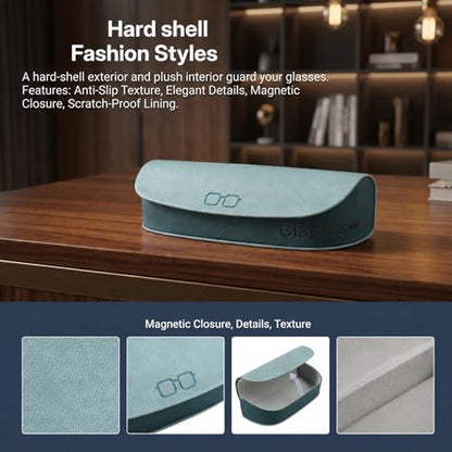 Glasses Case hard shell,3-in-1 Sunglasses Case & Eyeglass Case with Cleaning Cloth & Storage Pouch - color: Light Blue, size: Medium