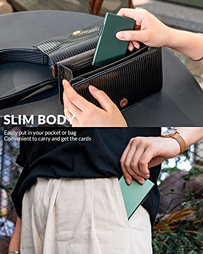 VULKIT 미니멀리스트 신용 카드 홀더 팝업 카드 케이스 RFID 보호 슬림 메탈 지갑 카드 홀더 지갑, 미드나잇 그린, 미니멀리스트 - color: 미드나잇 그린