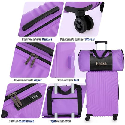 Eeeza Carry On Luggage Set 3 Piece Suitcases, Bright Purple (20/DB/TB) - color: Bright Purple