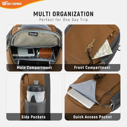SKYSPER Sling Bag RFID Cross Body Bag Recycled Crossbody Backpack Travel Daypack - color: Taupe