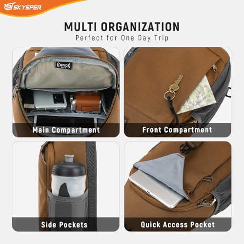 SKYSPER Sling Bag RFID Cross Body Bag Recycled Crossbody Backpack Travel Daypack - color: Taupe