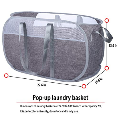 Pop Up Laundry Hamper，with Durable Handles collapsible laundry basket，Easy to Open and Fold for college Dorm,kids room，travel (blue+gray)… - color: blue+gray