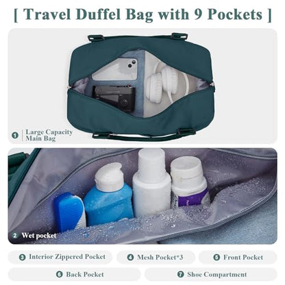 Travel Duffel Bag with Shoes Compartment, Weekender Bags for Women - color: A-Peacock Blue, size: Medium