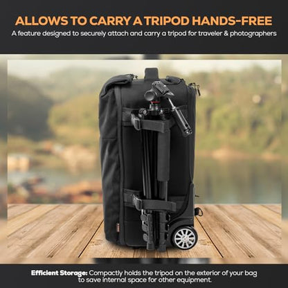 SLINGER 2-in-1 Wheeled Camera Backpack, Rolling Luggage Case with Handle and Anti-Shock Dividers for DSLR Cameras, Lenses, Hoods, Lighting, Tripod, & Accessories, Travel Bag with Wheels