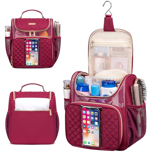 Otevan Large Toiletry Bag for Women Men,Quick Dry Hanging Toiletry Bag - color: WineRed
