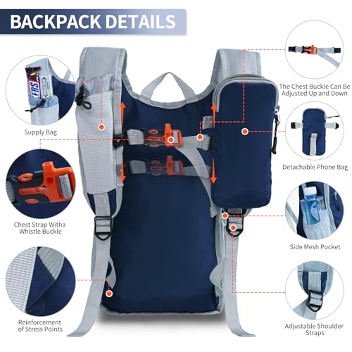 Small Hiking Backpack Packable Lightweight for Women Men - color: Navy Blue, size: 10L