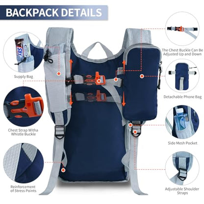Small Hiking Backpack Packable Lightweight for Women Men - color: Navy Blue, size: 10L