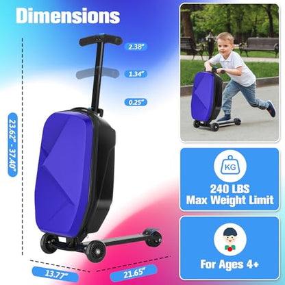 Scooter Luggage for Kids, Ride On Suitcase, Lightweight Foldable Luggage - color: Blue