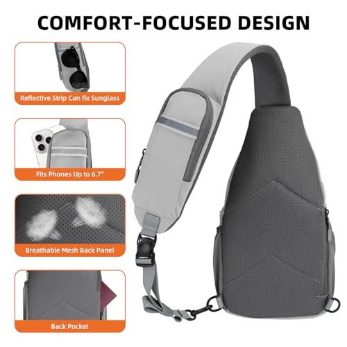 Crossbody Sling Bag, Lightweight Travel Sling Backpack with RFID Blocking - color: Grey