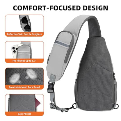 Crossbody Sling Bag, Lightweight Travel Sling Backpack with RFID Blocking - color: Grey