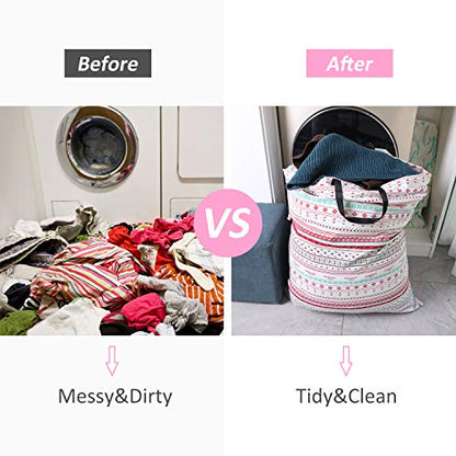 SWISSELITE Heavy Duty Laundry Bag, Large Travel Dirty Clothes Bag - color: Triangle Pink