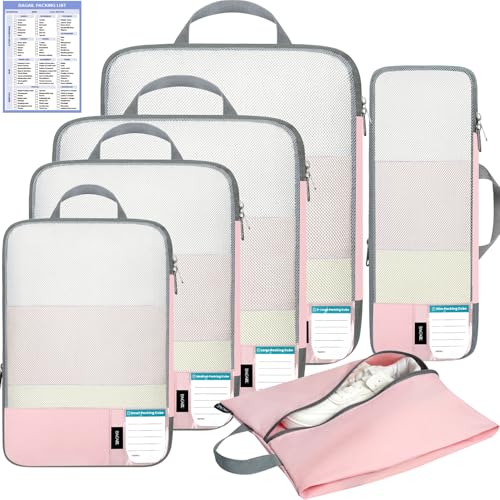 BAGAIL Lightweight Compression Packing Cubes for Travel, 6 Set, Pink - color: Pink