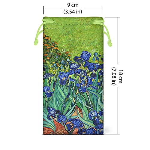 WIRESTER Set of 3 Polyester Sunglasses Pouch, Eyeglasses Soft Case with Drawstring Closure - color: Mulberry, Irises, Vase With Pink Roses Van Gogh