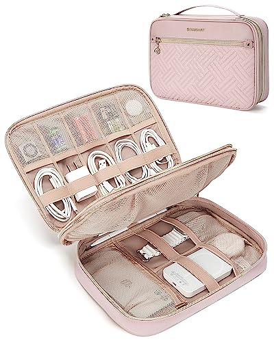 BAGSMART Electronic Organizer Case - Double Layer Cord and Tech Travel Organizer Bag for Charging Cables, Pink