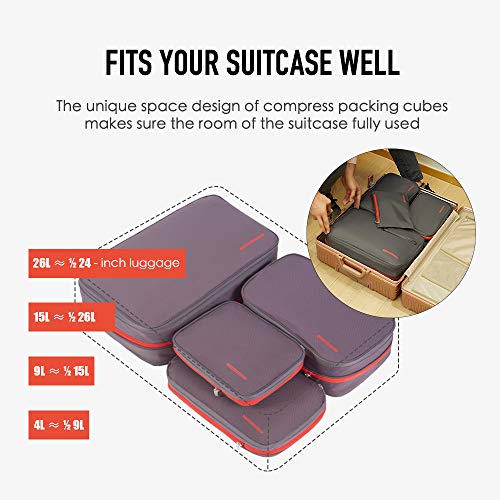 Bee Nesting 26L Compression Packing Cube Extra Large Travel Organizer - color: Gray Red, size: 26L