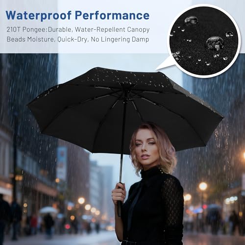 SY COMPACT Travel Umbrella for Rain, Windproof Automatic Compact Umbrella - color: black