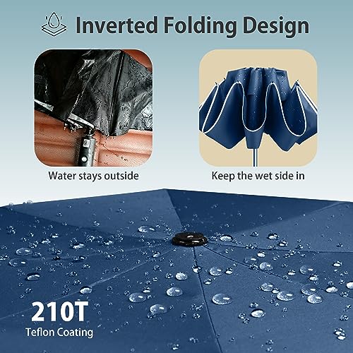 Urvoix Compact Golf Umbrella, Windproof Double Canopy Reflective Stripe - color: Blue, size: 45"