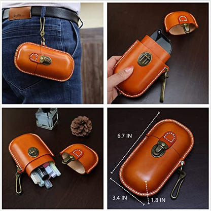 Handmade Leather Eyeglass Case Hard Shell Retro Men And Women Sunglasses Nearsighted Glasses Hooks Protection Box - color: Crimson