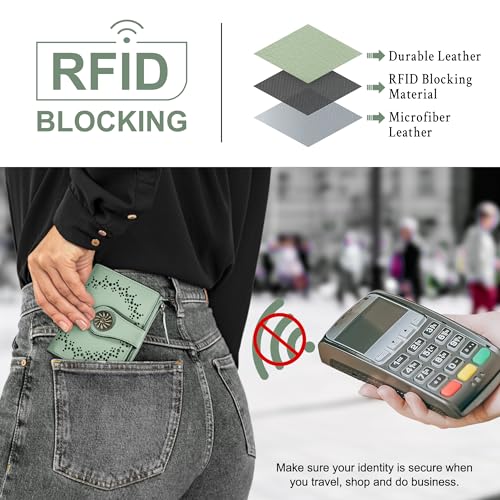 Tipmile Small Wallet for Women Bifold RFID Blocking Card Holder Leather Wallets with Zipper Coin Pocket - color: Green