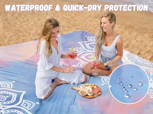 AlphaBeing Beach Blanket Waterproof Sandproof, Extra Large Beach Mat - color: Mandala, size: 79“×83”