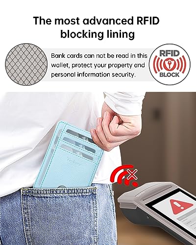 Teskyer Slim Minimalist Wallet for Men, RFID Front Pocket Card Holder - color: Lichee Cyan
