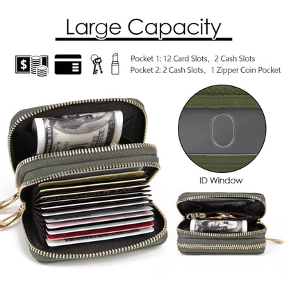 imeetu RFID Credit Card Holder, Small Card Wallet Women, Leather Card Case - color: Max - Olive Green, size: Max