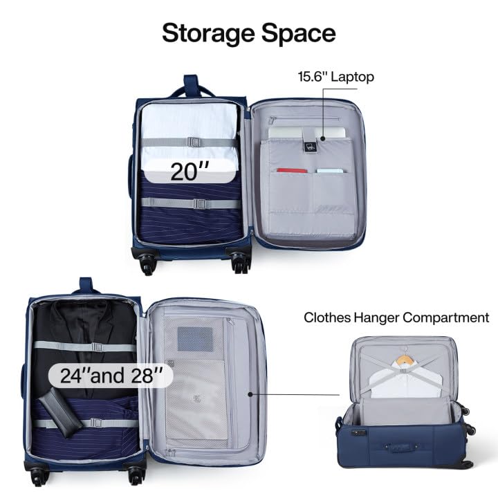 Hanke 28 Inch Softside Expandable Checked Luggage with 4 Spinner Wheels - color: Blue, size: 28 Inch