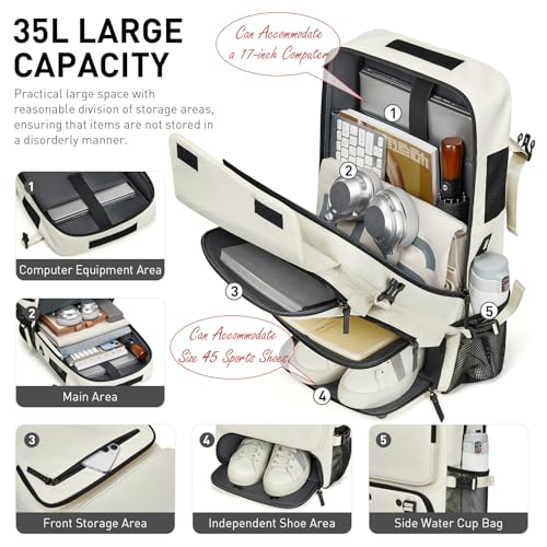 Backpack for Traveling On Airplane,Expandable Carry On Laptop Backpack for Men and Women,Outdoor Travel Bag,Off White - color: New Off White