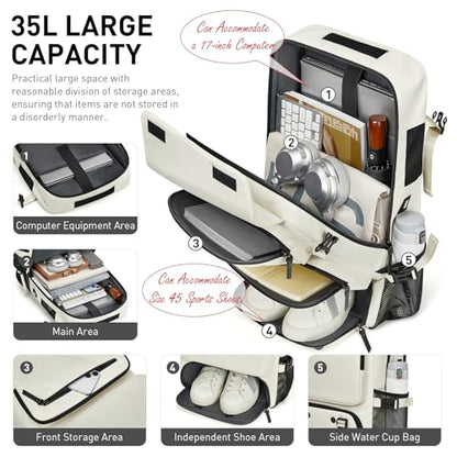 Backpack for Traveling On Airplane,Expandable Carry On Laptop Backpack for Men and Women,Outdoor Travel Bag,Off White - color: New Off White