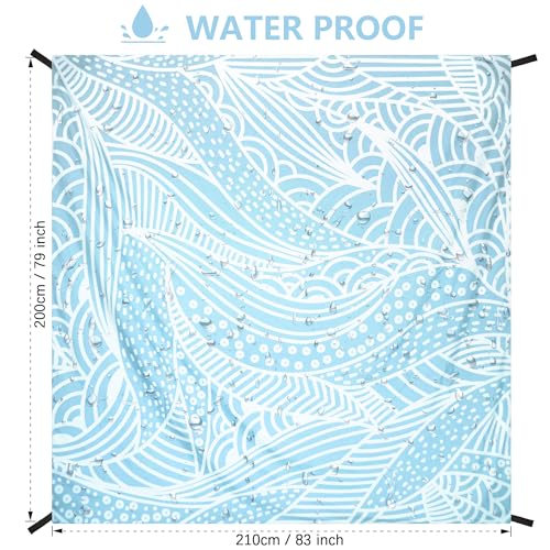 HIHOHO Beach Blanket Waterproof Sandproof Quick Drying Mat for 1-8 Adults - color: Bl-ripple, size: 6'11" x 6'7"