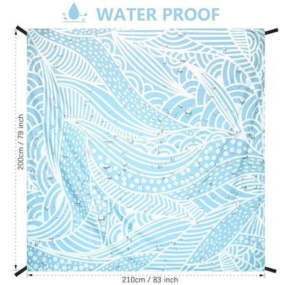 HIHOHO Beach Blanket Waterproof Sandproof Quick Drying Mat for 1-8 Adults - color: Bl-ripple, size: 6'11" x 6'7"