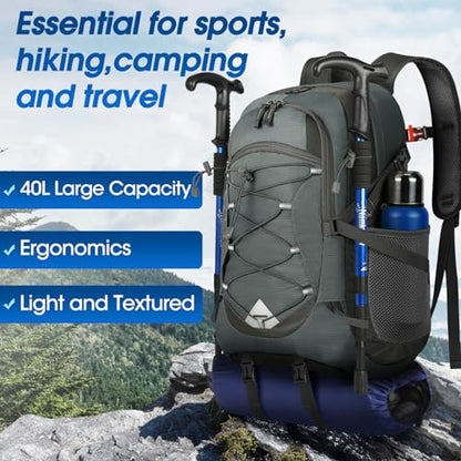 IGOLUMON Hiking Backpack 40L Packable Lightweight Camping Daypack Men Women - color: Grey
