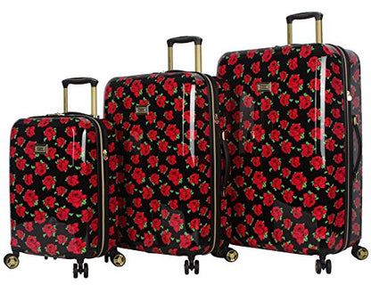 Betsey Johnson Designer Luggage Collection - Expandable 3 Piece Hardside Lightweight Spinner Suitcase Set - Travel Set includes 20-Inch Carry On, 26 inch and 30-Inch Checked Suitcase (Covered Roses) - color: Covered Roses