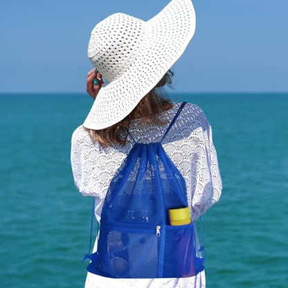 NATURAL STYLE 2 PACK Mesh Drawstring Backpack Bag, Multifunction Mesh Bag for Swimming, Athletic Gym, Clothes, Beach, Swim (Blue) - color: Blue