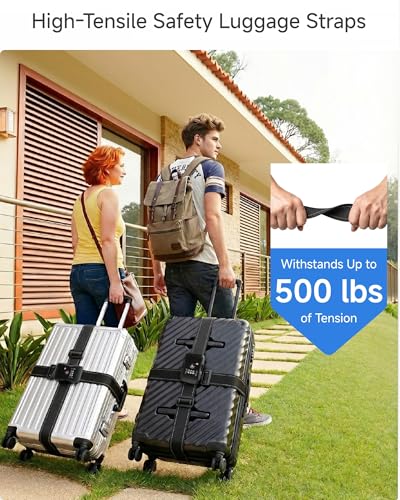 LUGGEX Luggage Straps TSA Approved, Adjustable Straps for Suitcases,Black - color: Black