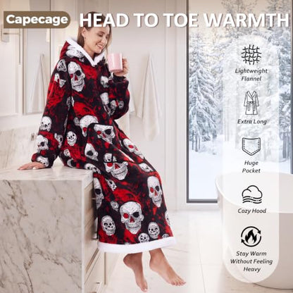 Capecage Long Wearable Blanket Hoodie with Big Pocket,Gift for Women or Men - color: Skull
