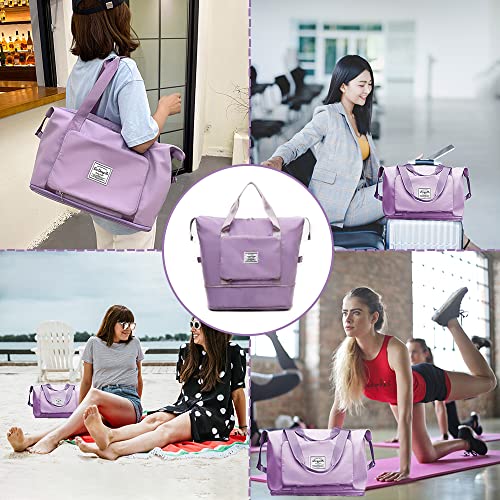 Large Capacity Foldable Travel Bag, Expandable Waterproof Carry on Bag, Dry and Wet Separation Spor Duffel Bags - color: Purple