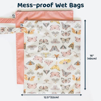 Tiny Twinkle Mess Proof Wet Bags | 2-Pack Reusable Waterproof Wet Bags for Swimsuits | Baby Clothes | Travel & Diaper Bag (Flutter) - color: Flutter, size: 2 Pack